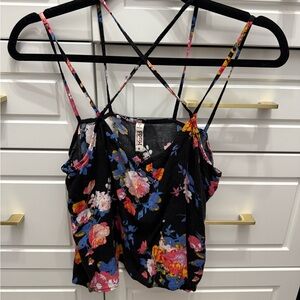 Floral Black Spaghetti Strap Top